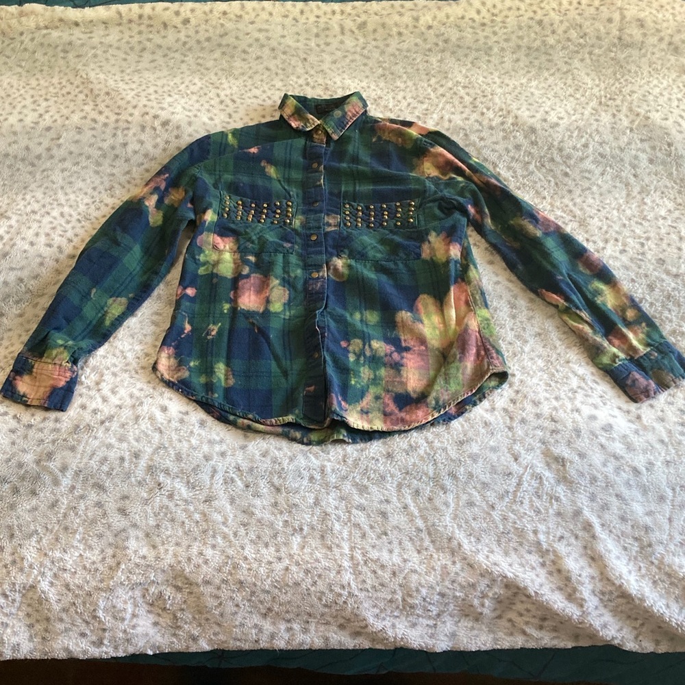 Custom Bleach Tie Dye Plaid Flannel Shirt - Picture 2 of 4